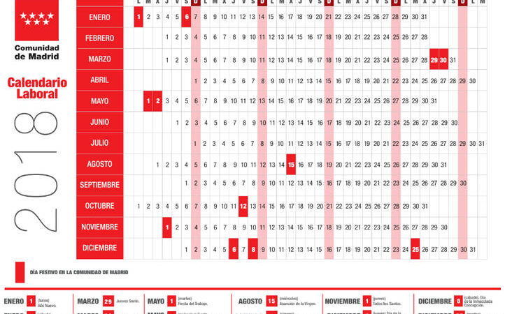 Calendario Laboral 2018 Comunidad de Madrid